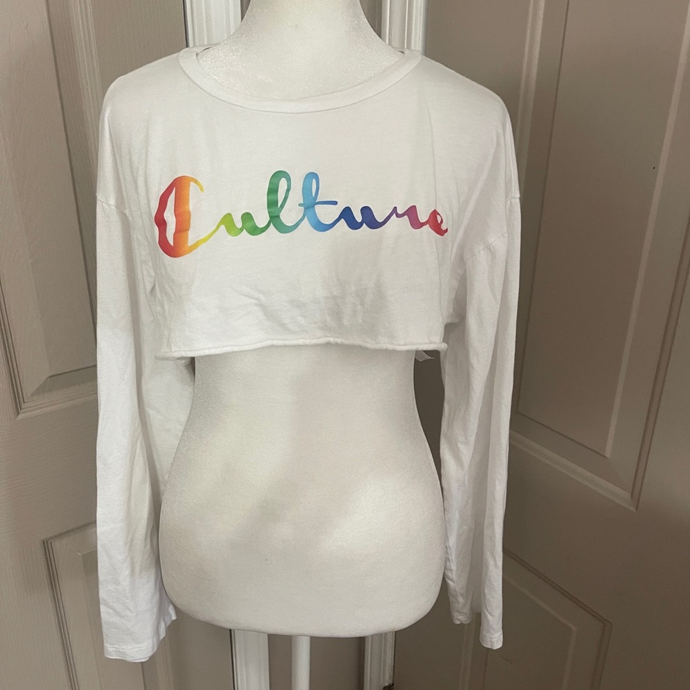 Rock Rose Couture long sleeve cotton blend cropped top rainbow print Culture. M.